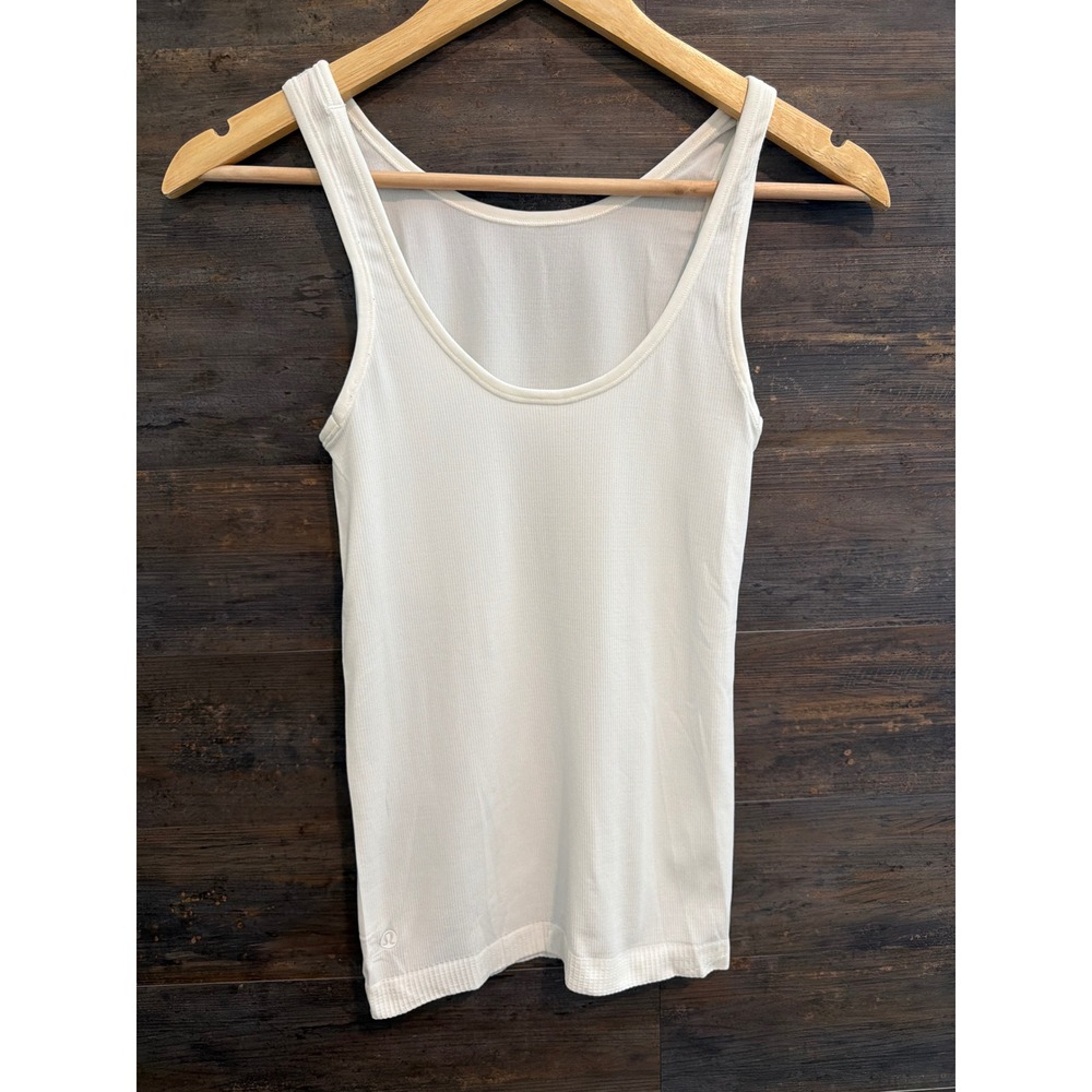 Lululemon Ebb to Street Tank Top White Ribbed Seamless Yoga Cami Small